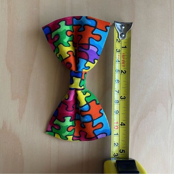 Autism awareness puzzle piece clip on bowtie - Picture 3 of 3